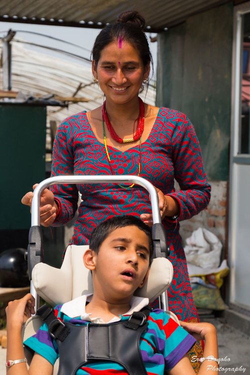 Mom and son in wheelchair